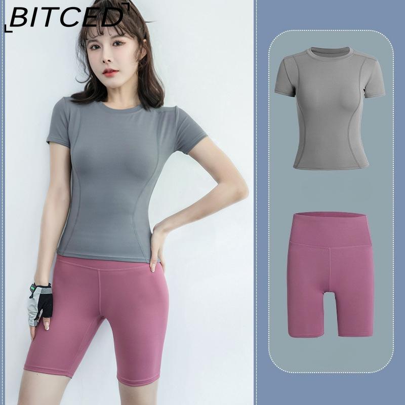 

BITCED Women s Activewear Yoga Top - Fitted Short-Sleeve Jacket Style Gym Running Set - Quick-Dry Training Wear for Spring, Autumn, Summer XXL рожевий/сірий колір