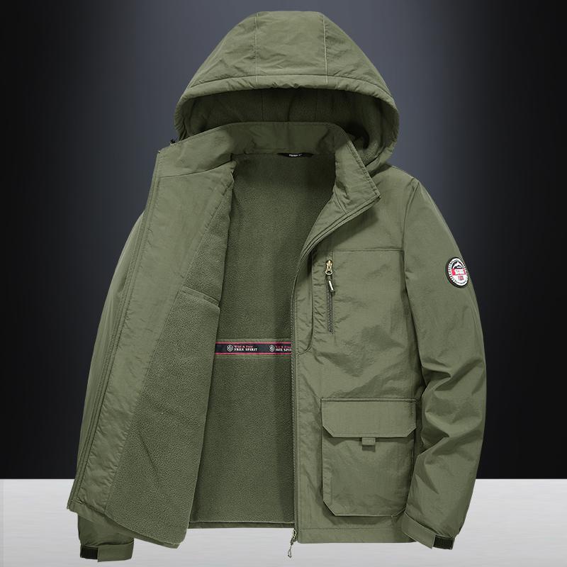 

Мужская хлопковая куртка на флисовой подкладке: Теплая верхняя одежда для осени и зимы M армия зеленый