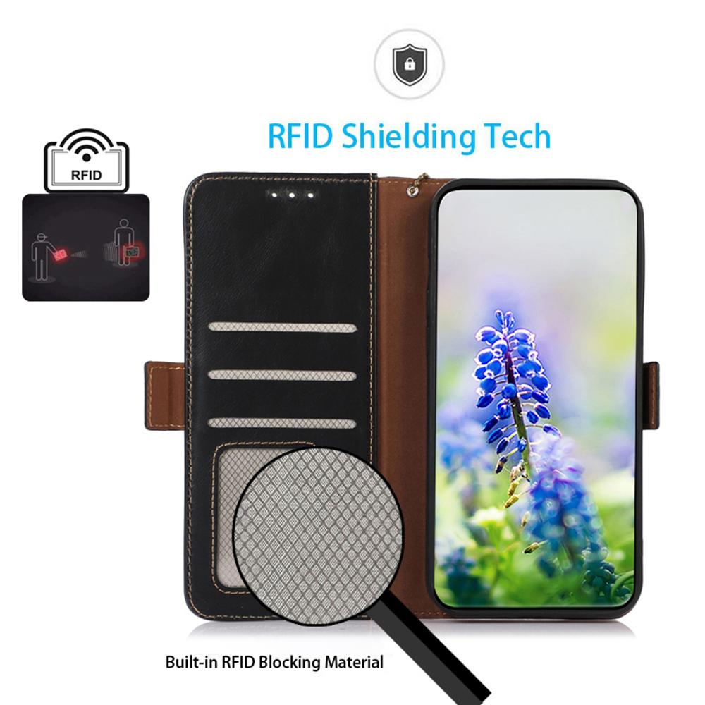 For Xiaomi Poco X7 Pro 5G Case RFID Blocking Genuine Cow Leather Wallet Phone Cover