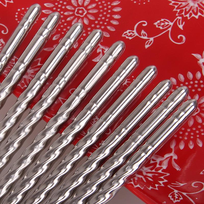 5 Pairs Metal Non-slip Design Stainless Steel Square Chopsticks Chinese Stylish Healthy Light Weight Chinese Chopsticks