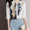 Women's Clothing Long Sleeve Printed Spliced Blouse Spring Autumn Elegant Commute Turn-down Collar Single-breasted Shirt