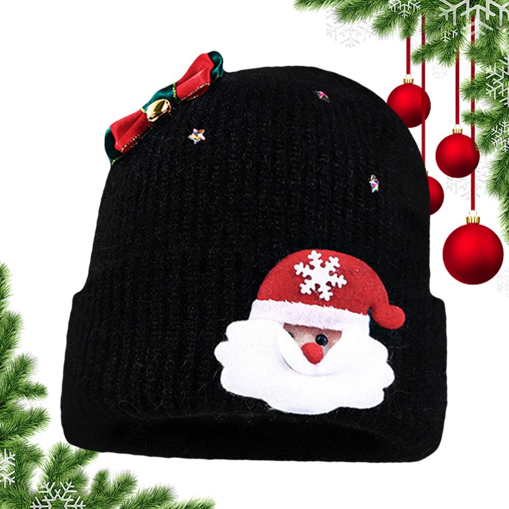 

Mens Winter Beanie Christmas Beanie Winter Hat Santa Claus Winter Ski Hat Bow Bells Knitted Beanie Hat Warm For Christmas Party As Show чорний