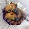 Capybara and Grass Pattern, Automatic Folding Umbrella, Portable and Foldable Design, 8 Ribs, a Christmas or Birthday Gift.