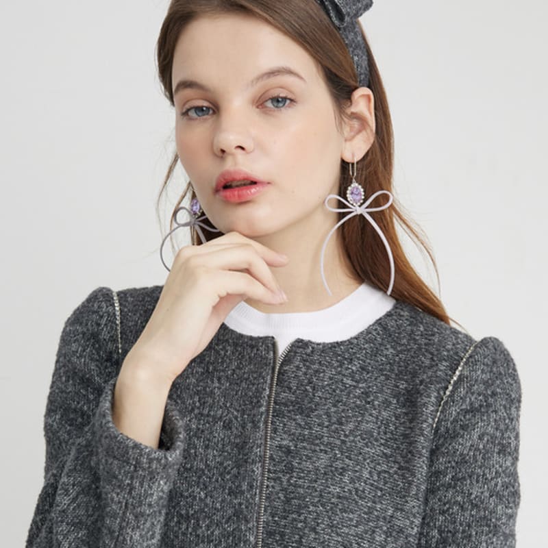LOVUEE Grey Wool Headband with Crystal Studs