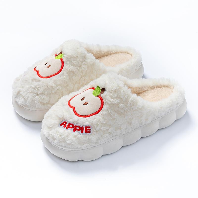 2025 new cotton slippers autumn and winter home soft bottom non-slip plush warm cute little apple plush slippers
