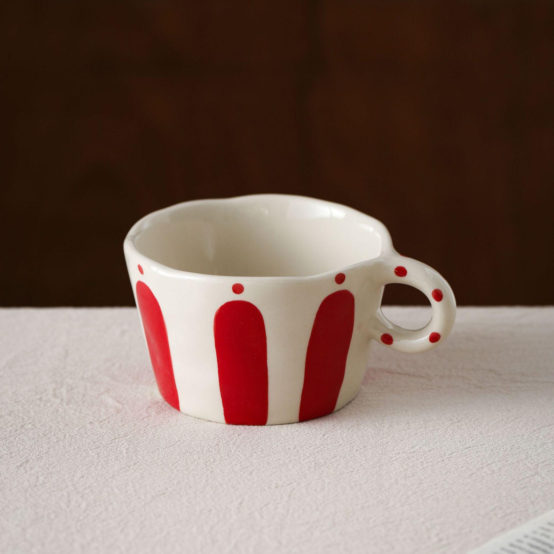 

Retro hand-painted striped ceramic mug breakfast milk oatmeal cup latte coffee cup