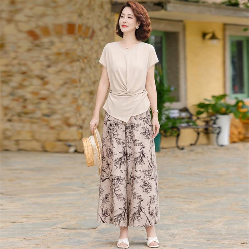 Women's Floral Print Wide-Leg Short-Sleeve Two-Piece Set