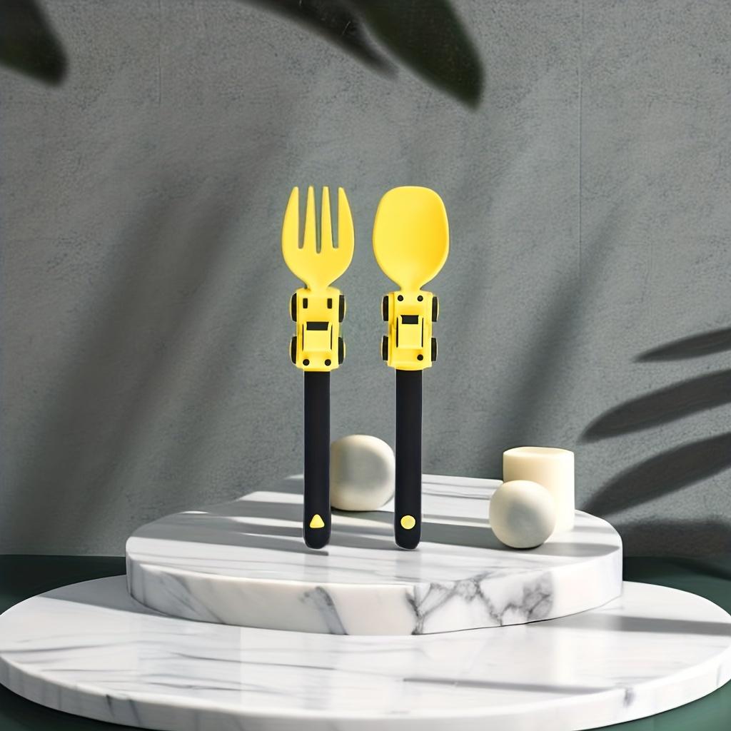 Youngsters's Simple and Cute Cartoon Sports Car Fork and Spoon Youngsters Youngsters's Fork and Spoon Fruit Independent Eating Cartoon Tableware