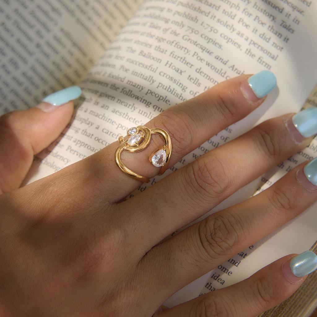 Youthway Fashion Irregular Geometric Zircon Ring For Women 18K Gold PVD Plated Stainless Steel Ring Chic Jewelry Gifts
