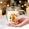 Drinkware Snowman Christmas Wine Glass Deer Tree Christmas Art Cup Shiny Double Layer Xmas Coffee Mug Coffee Enthusiasts