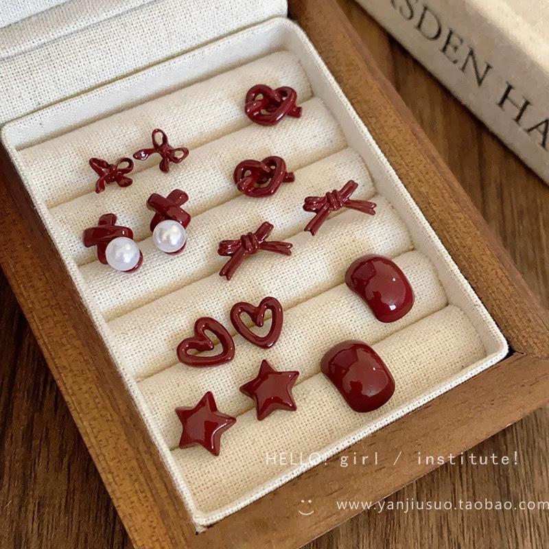 Ancola Rote Blume Schleife Ohrringe: Vielseitige, luxuriöse High-End-Ohrringe für Herbst und Winter für Damen.
