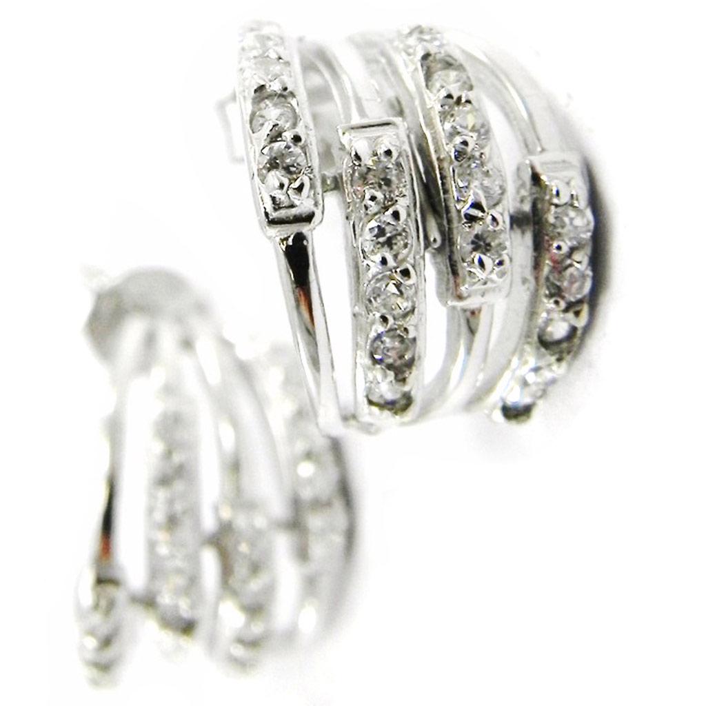 Les Trésors De Lily [I3900] - Silver Half Hoop Earrings 'Goddess' White