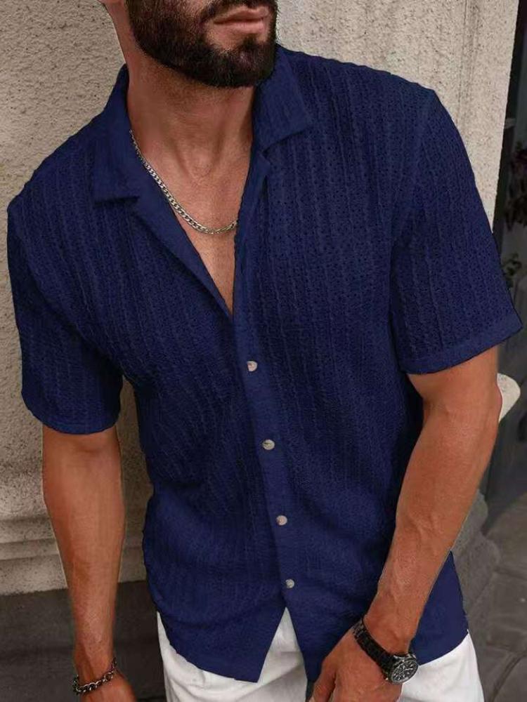 Men's Casual Knitted Hollow Breathable Shirt