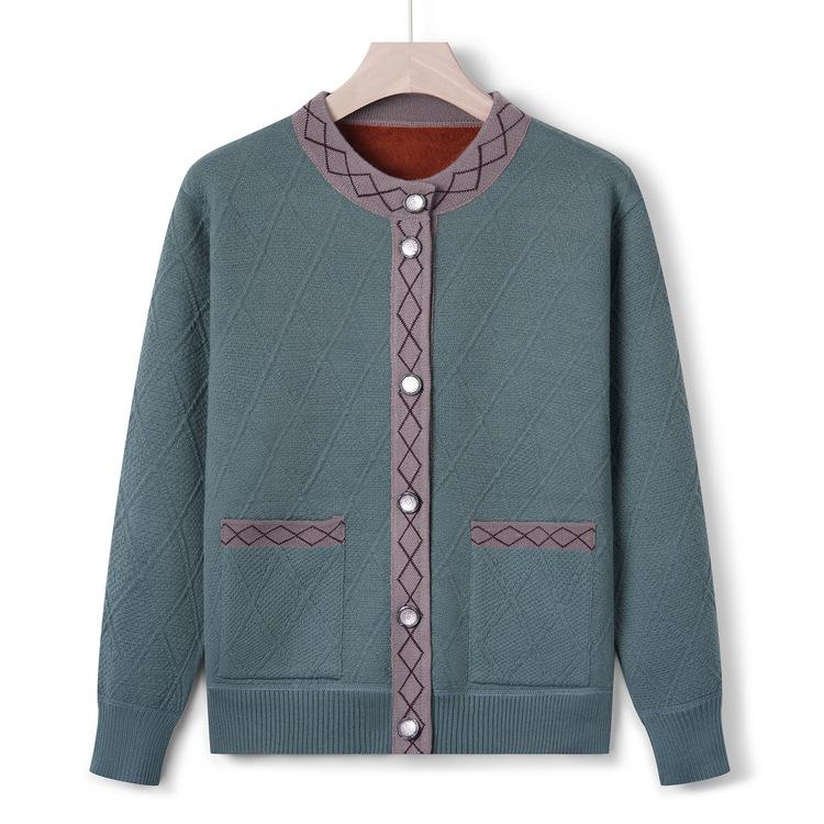 Oma Frühling und Herbst Pulloverjacke Im Alter Gestapelt Verdickter Gestrickter Pullover