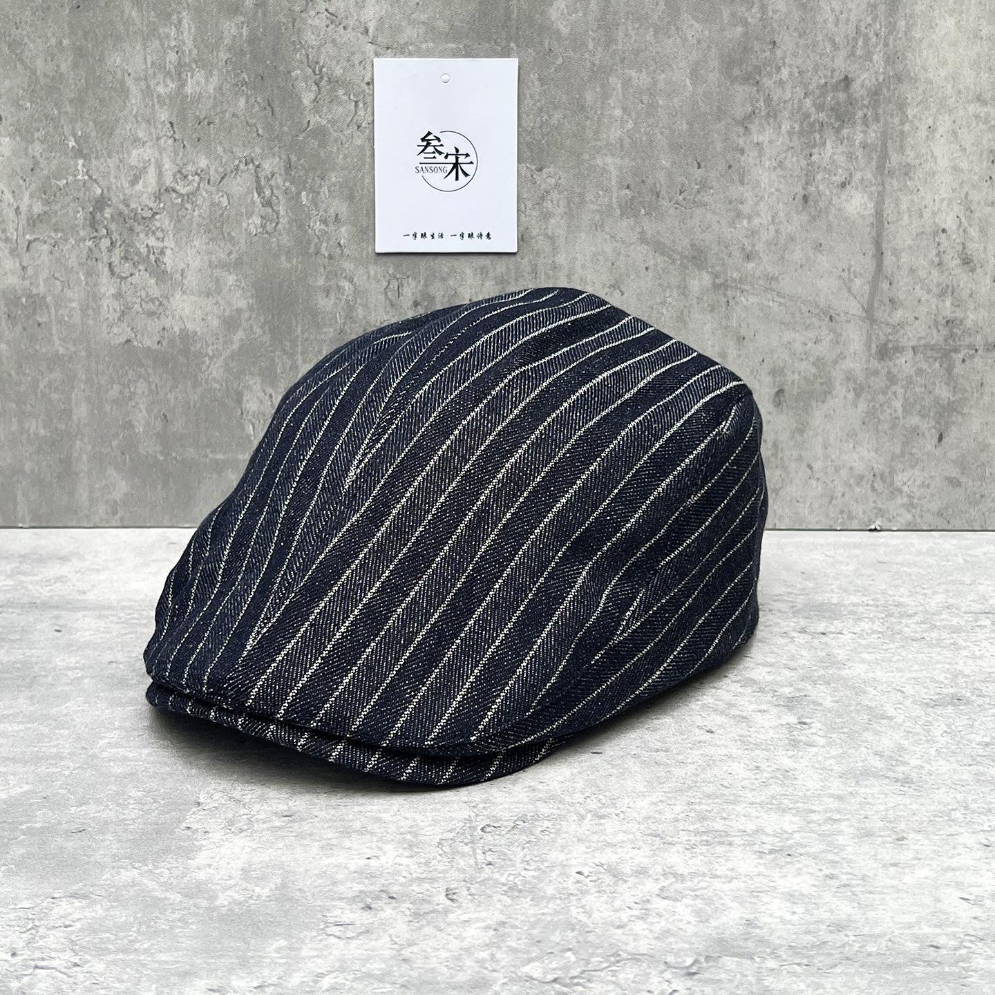 

Nautical High-End Striped Flat-Top Octagonal Hat Men S And Women S Autumn Painter Beret Versatile Forward Hat m (56-58cm) thick stripesd