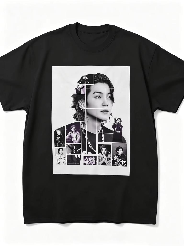 Min Yoongi SUGA BTS Collage Classic Fan Gift T Shirt 2026 Summer Mens Cotton Y2K See Through Women And Men Comfortable T-shirt