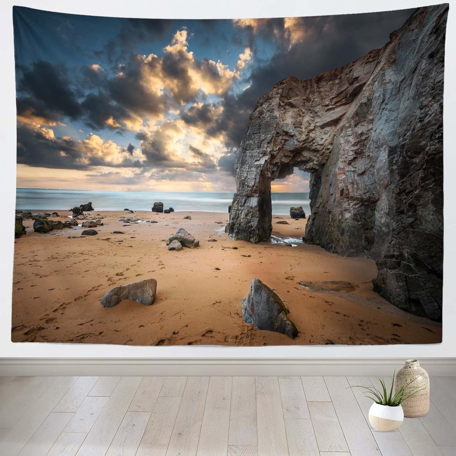 

Loccor Sea Cave Tapestry Blue Ocean Water Waves Rocks Scenic Tapestries Nature Beach Island Landscape Wall Hanging for Bedroom A 180x320cm