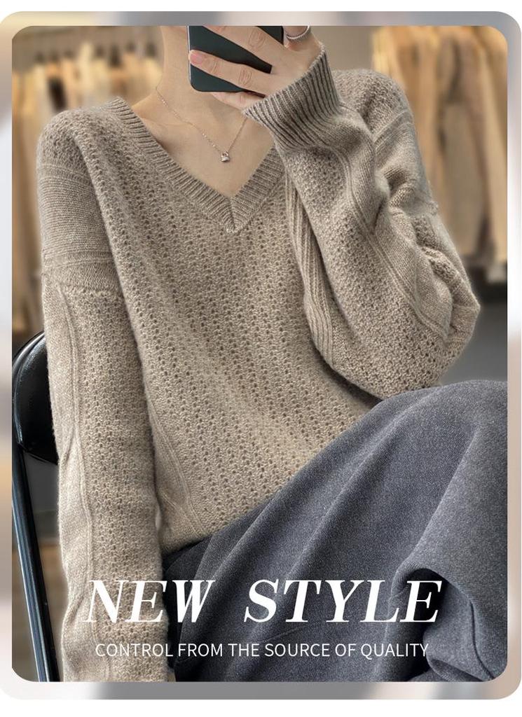 100V Women's Oversized Wool Sweater - Thick Knit, Long Sleeve, Fashionable Collar for Autumn