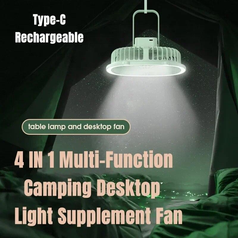Dobíjecí ventilátor 4 v 1 s lehkým stropním ventilátorem Campingový ventilátor Mini ventilátor Stolní ventilátor