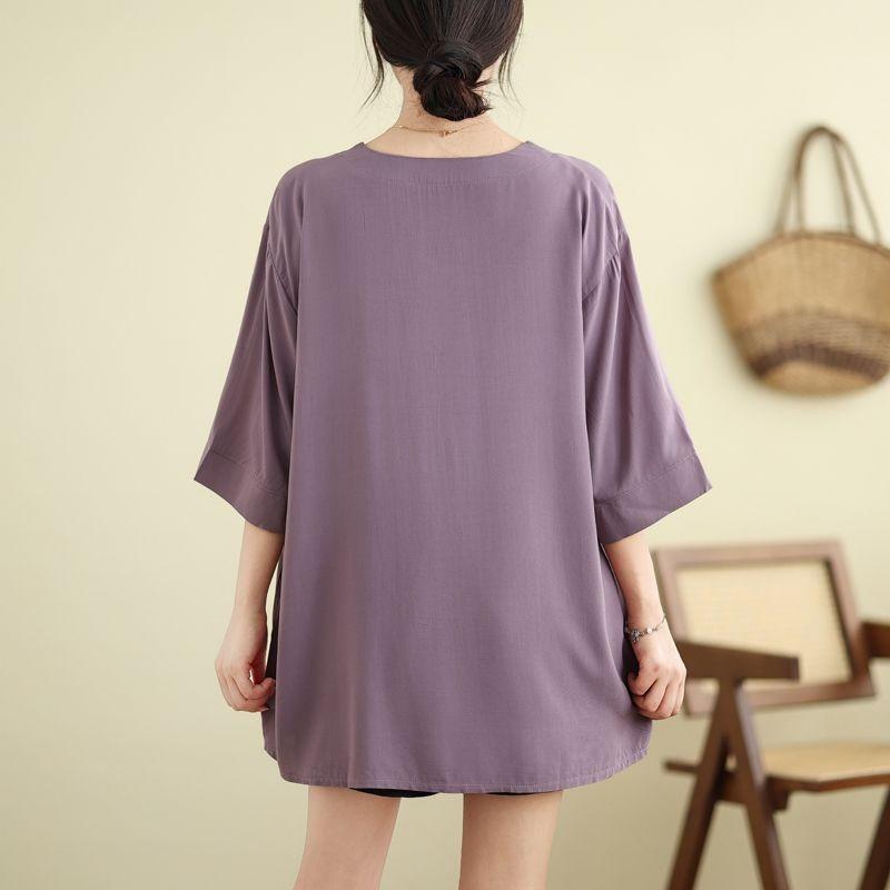 Summer Women's Oversized V Neck T-shirt Half Sleeve Top