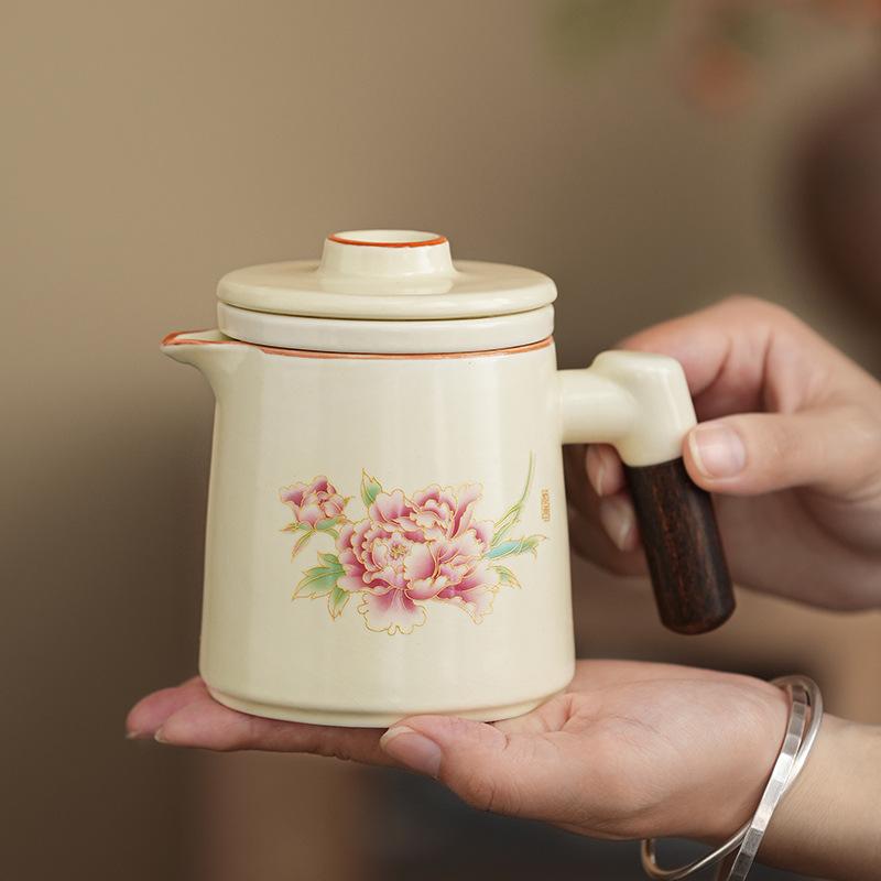 Retro Ru Kiln Travel Kung Fu Tea Set Peony Light Luxury Set Outdoor Tea Pot Kuaike Cup Guochao Gift