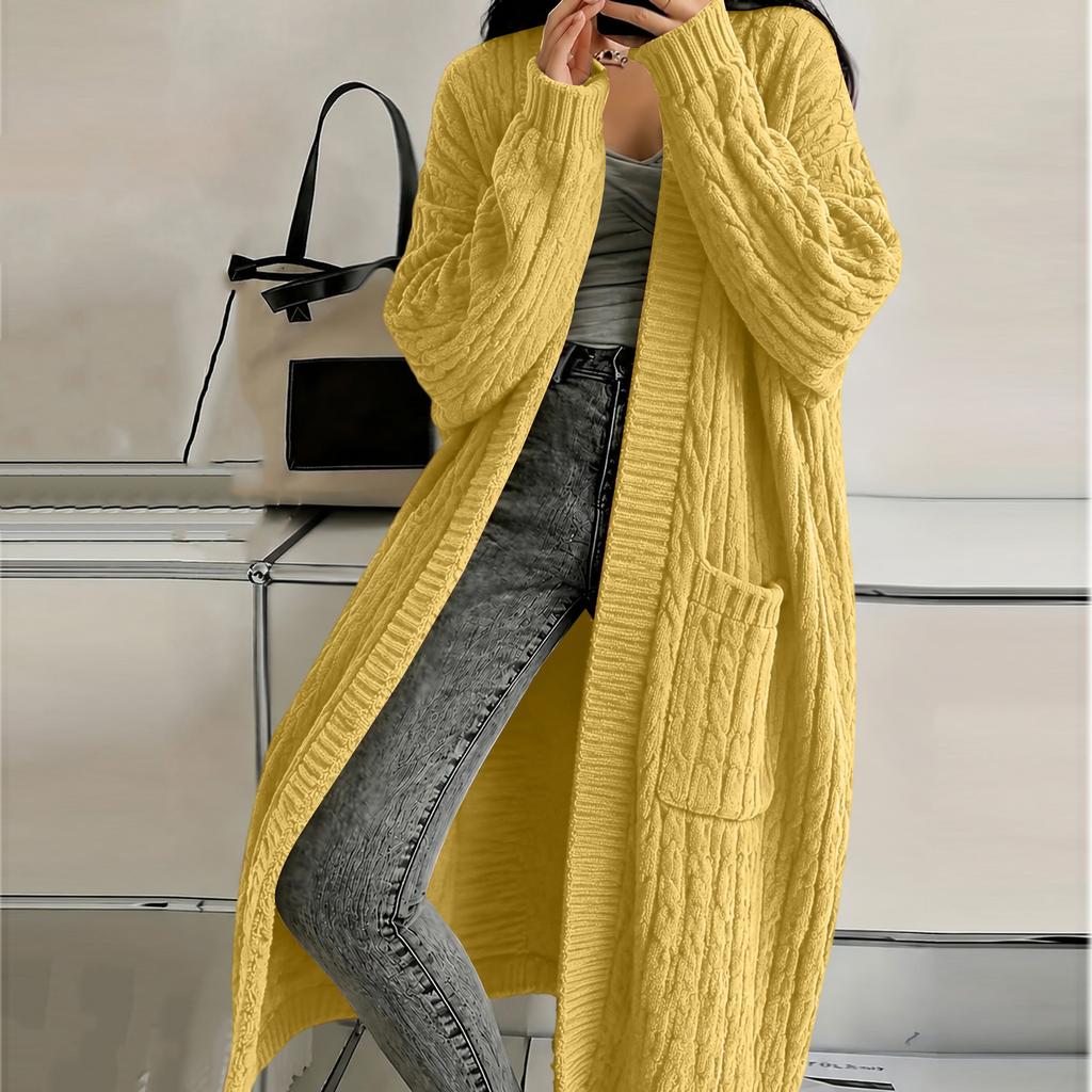 Women's Knit Cardigan with Pockets, Long Thick Sweater Coat