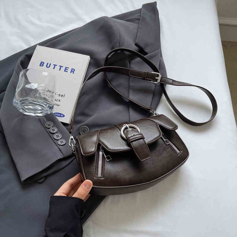 Vintage Women Crossbody Bags Autumn Textured PU Leather Flap Small Square Bag Cool Girl Fashion Shoulder Pack