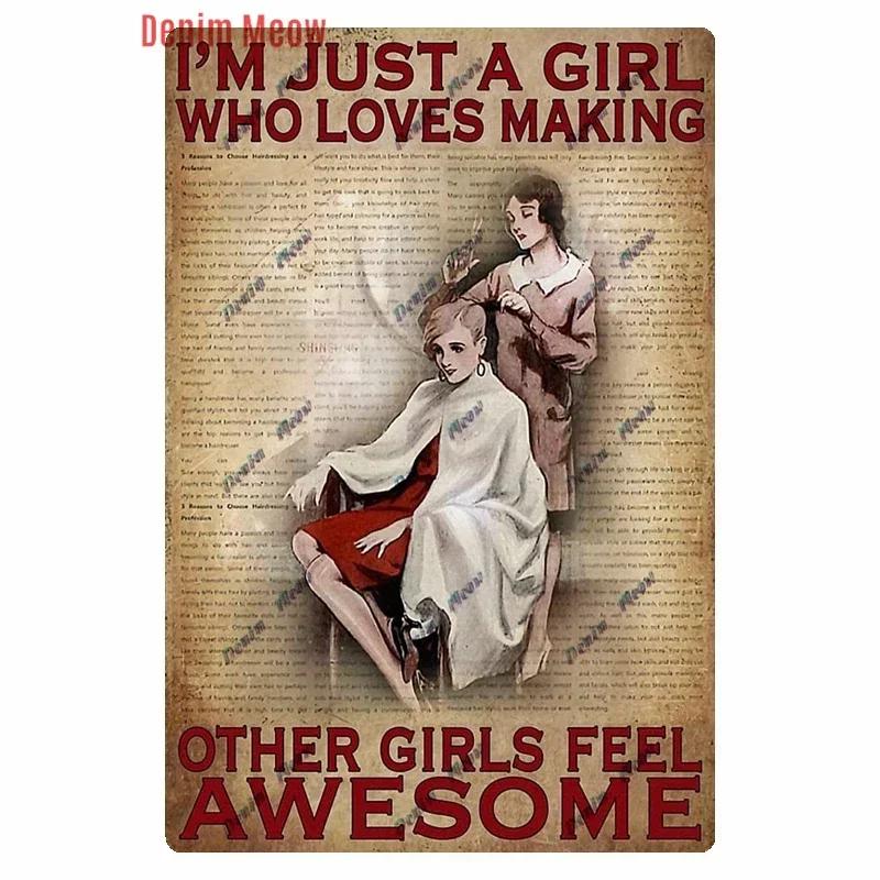 Vintage Hair Stylist Metal Tin Sign Tattoo Artist Metal Retro Hairdressing Salon Room Wall Home Decor 8x12 inch