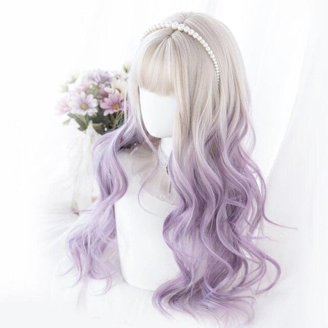 LUPU Lolita Wigs For Women Cosplay Pink Purple Blue White Colored  Long Natural Wave Synthetic Hair Cute Fashion Wig With Bangs