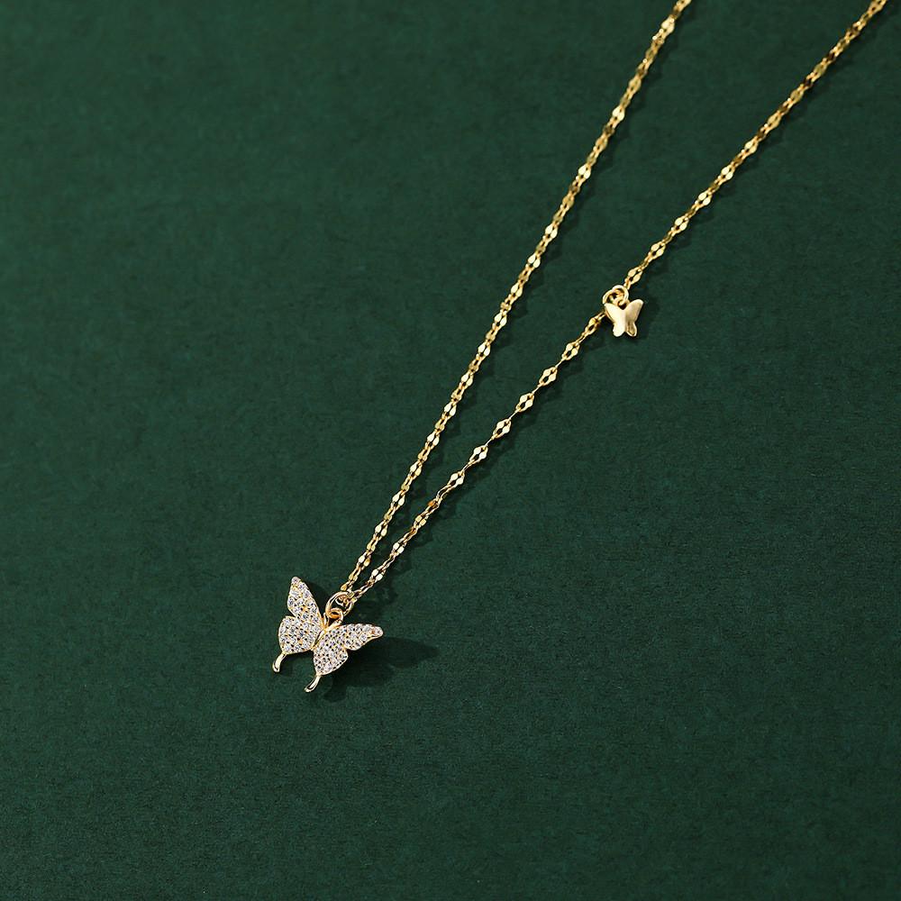 

925 Sterling Silver Sparkling Zircon Butterfly Pendant Necklace Clavicle Chain for Women Light Iuxury Fashion Jewelry Gift 45cm золотой