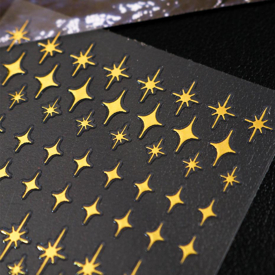 Xiaomi 6pcs Bronzing Metallic Golden Star Nail Art Stickers Y2K Mirror Effect Pentagram Starburst English Script Letters Nail Art Decal