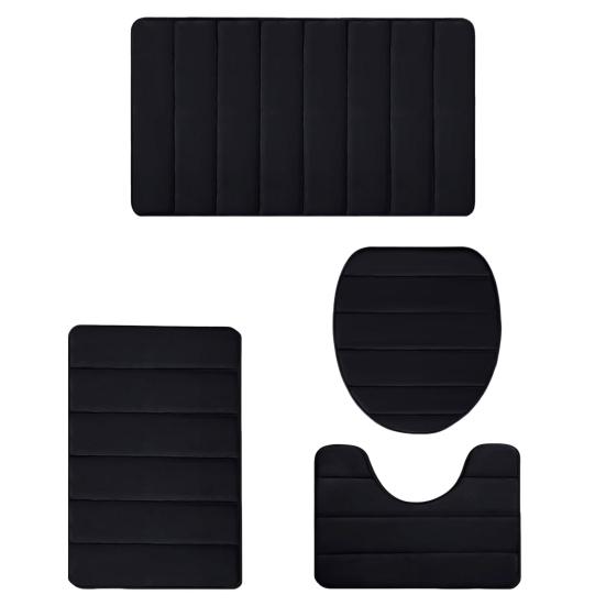 4Pcs/Set Sponge Bathroom Mat Water-Absorbent Bath Rug Non-Slip Machine Washable Floor Mat for Tub Shower Toilet