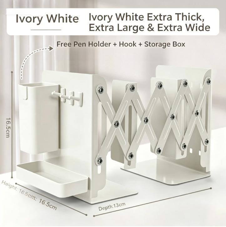 

Bookstand Desktop with Retractable Bookshelf Book Storage and Storage Rack with Pen Holder Fixed Book Clip Student Foldable Vook білий