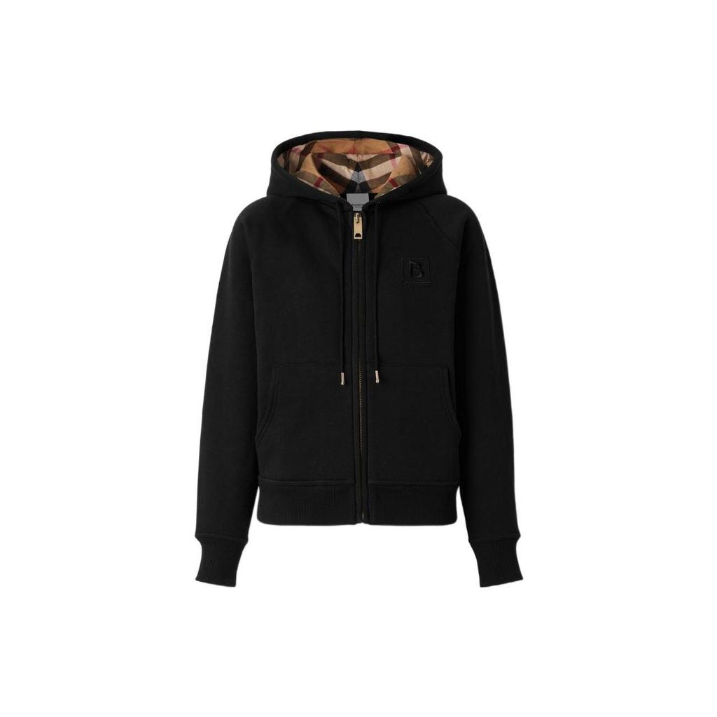 Burberry Damen Letter Grafik Baumwollmischung Reißverschluss Hoodie Schwarz 80615541
