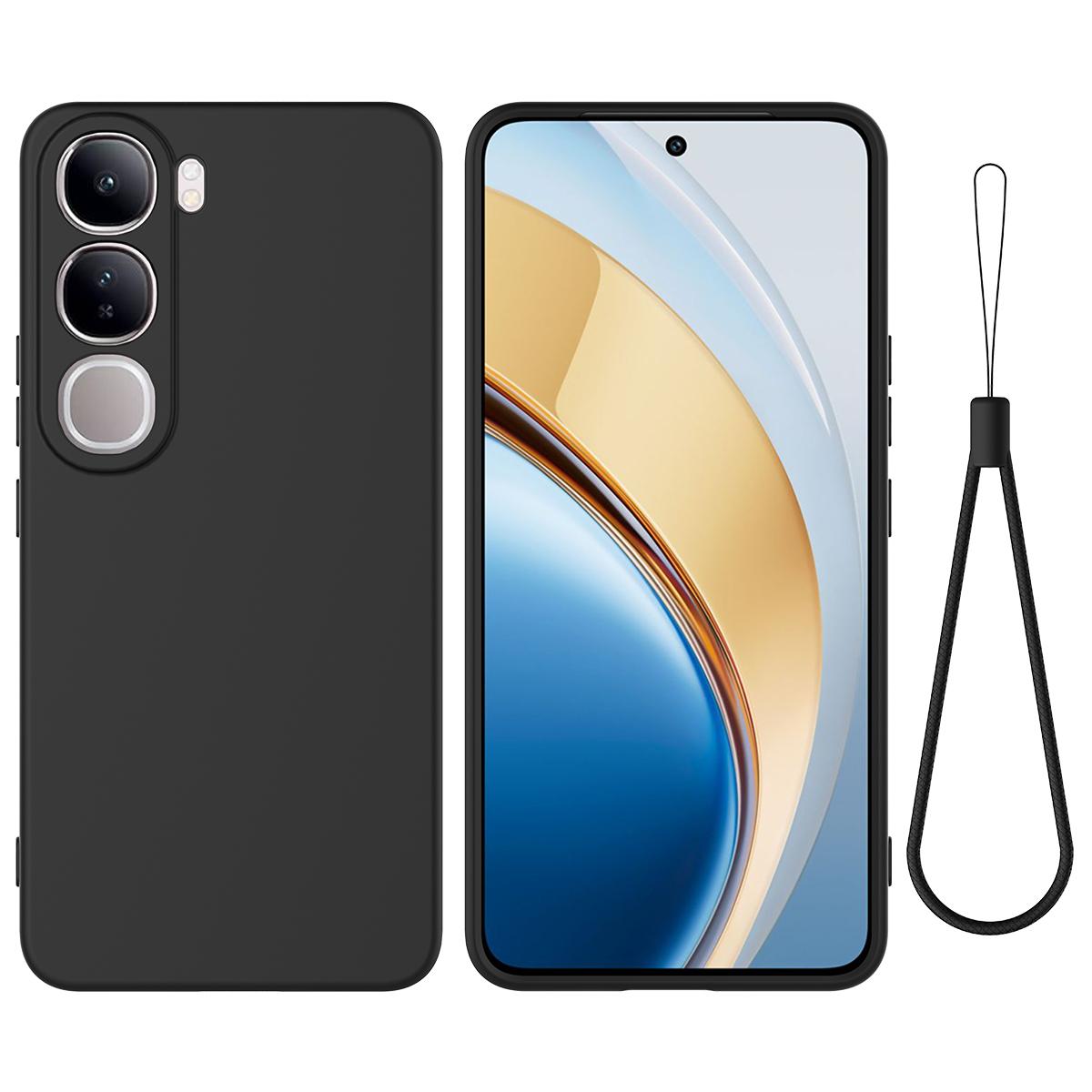

Для vivo V40 Lite (Индонезия) Чехол для телефона 5G/4G из жидкого силикона, устойчивый к царапинам, с ремешком для руки A