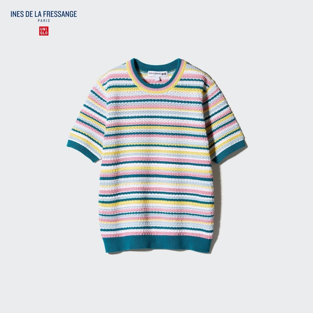 

Свитер с круглым вырезом в полоску UNIQLO с короткими рукавами
