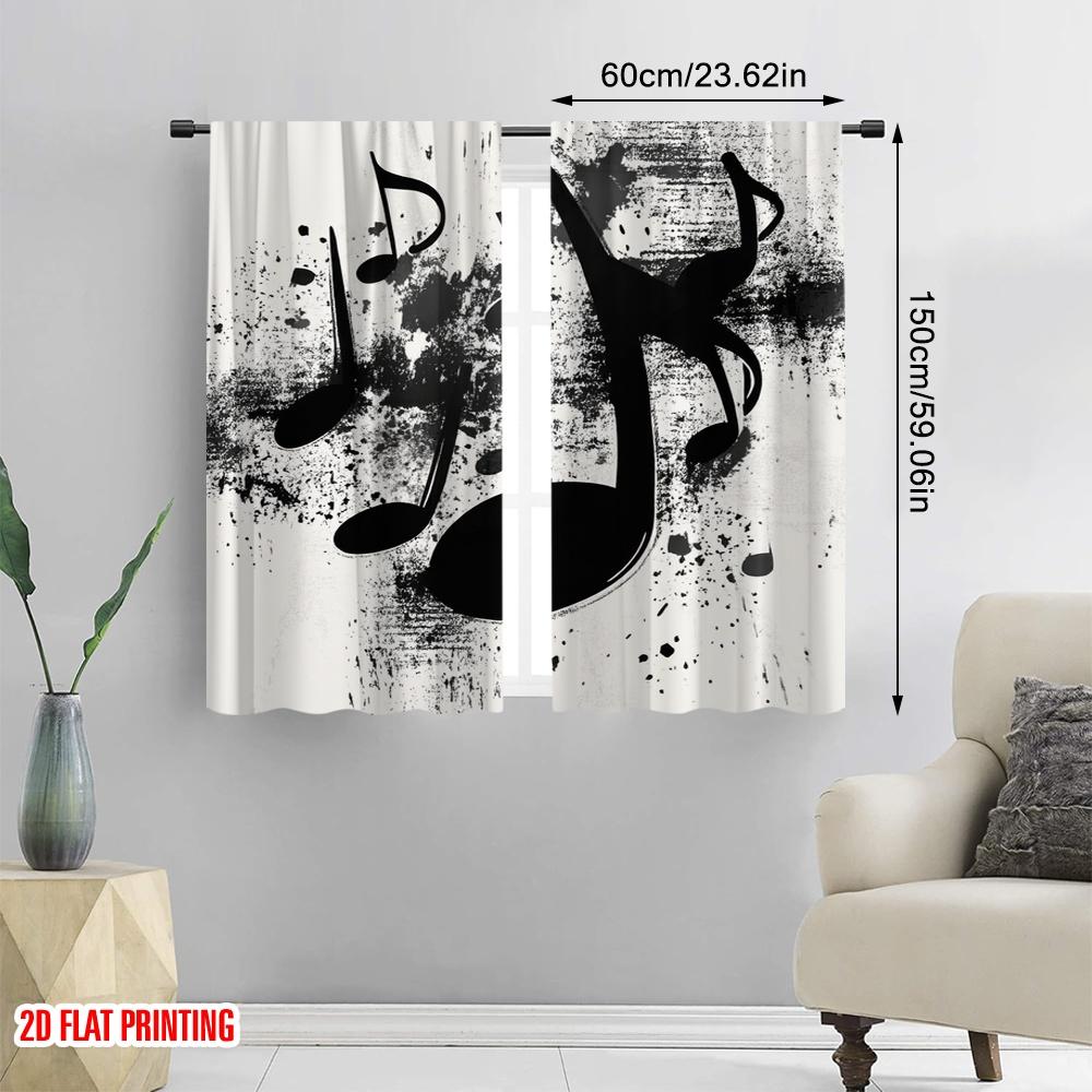2 szt., Drukowane na płasko 2D Zasłony Rolety Muzyczny Plusk Wszechstronna Tkanina (bez pręta) Art Deco Świąteczne Użycie do Salonu