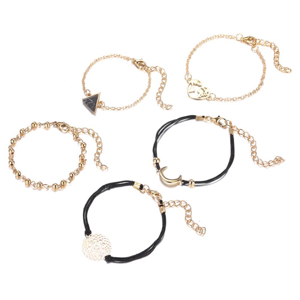 Ensemble de Bracelets Lune Triangle Turquoise Noir Style Européen et Américain - 5 Pièces