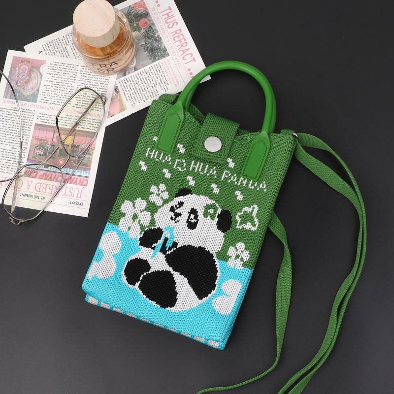 Playful Print Panda Knitted Handbag Stylish Small Crossbody Purse Perfect For Casual Outfits
