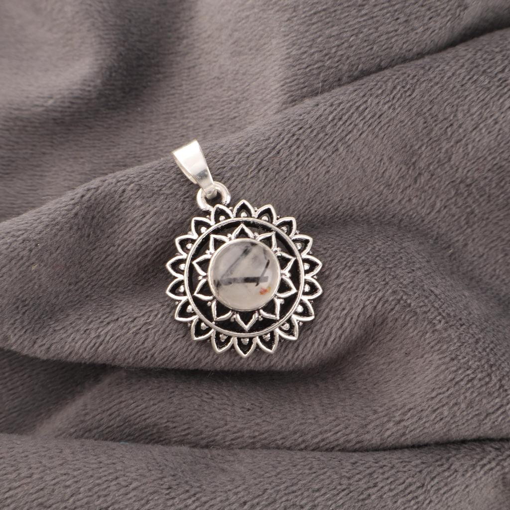 Black Rutile Handmade Silver Pendant, 925 Sterling Silver Boho Pendant, Beautiful Rutile Gemstone Pendant Gift For Love