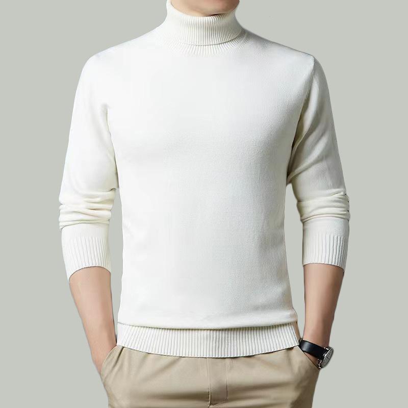 

Мужской свитер из шерсти с высоким воротником, трендовый повседневный вязаный свитер для осени и зимы, из тонкой искусственной шерсти L жемчужина белый