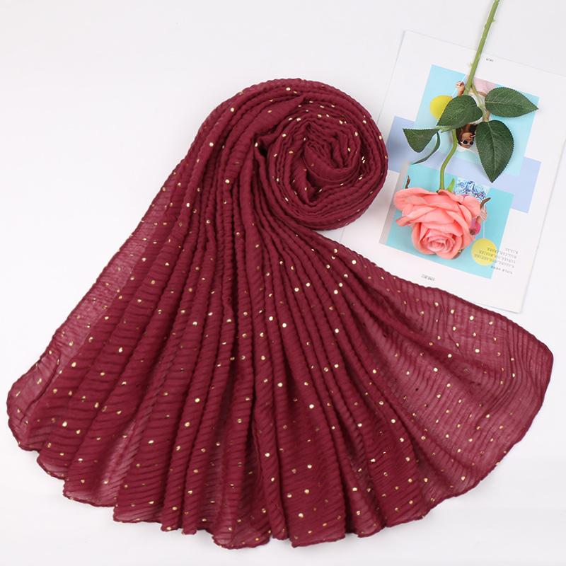 New Pleated Polka Dot Hijab Scarf Women Shimmer Ripple Shawls Muslim Glitter Shawl Wraps Stretchy Headband Scarves Soft Pashmina