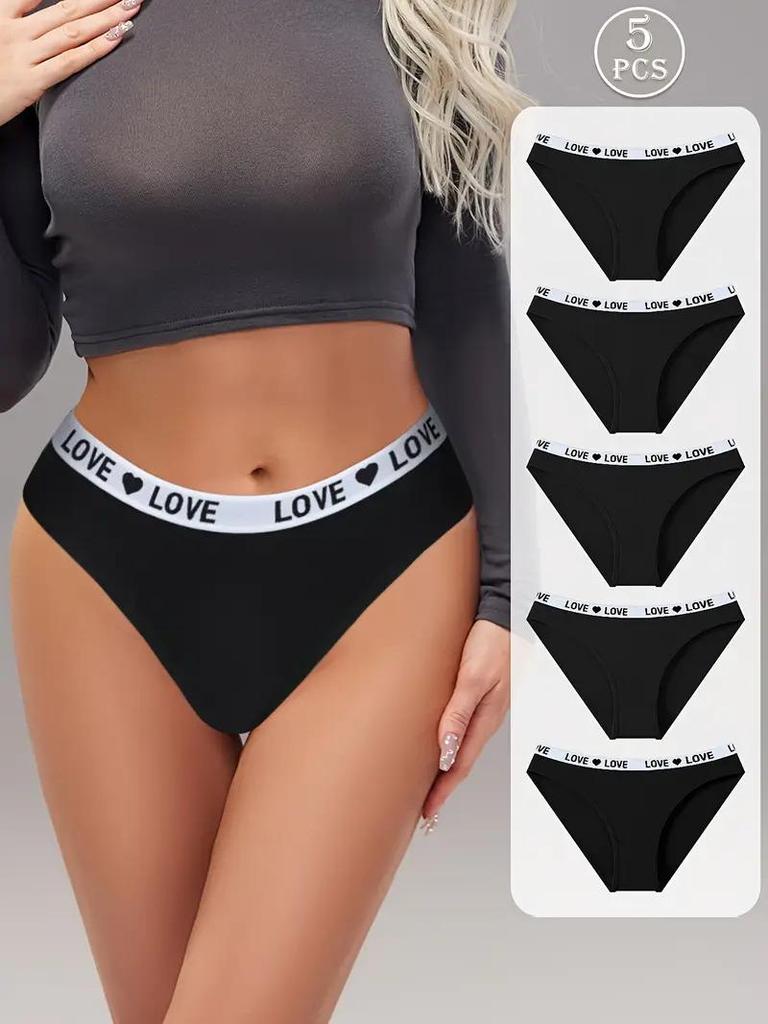 5 Stück Sexy Damen Slips Weiche Baumwollunterhosen Niedliche Buchstaben Mädchen Slips Weibliche Atmungsaktive Stretch-Panty Weibliche Dessous XS-XL