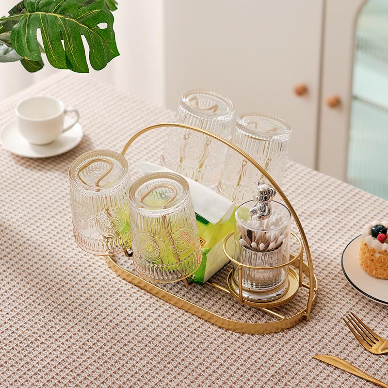 

Living Room Cup Holder Glass Cup Tray Tea Cup Storage Rack Tabletop Metal Cup Stand Home Decorative Accessories Organizer
