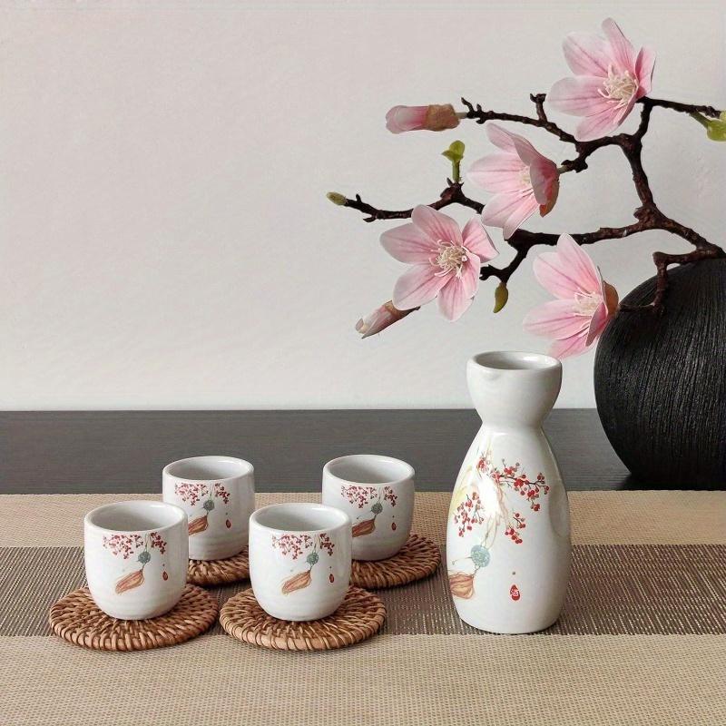 5pcs/set Ceramic Wine Glasses Set Creative Pattern Ceramic Cup And Kettle Portable For Outdoor Camping Picnic Birthday Gift