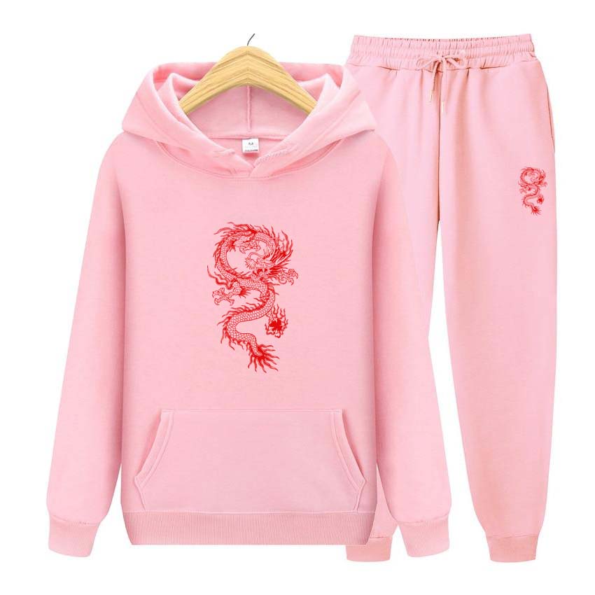 Mikina s dlouhým rukávem Jogging kalhoty Patchwork Fitness Run Suit Módní Dragon Print Teplákové soupravy Pro ženy Muži Oblečení s kapucí