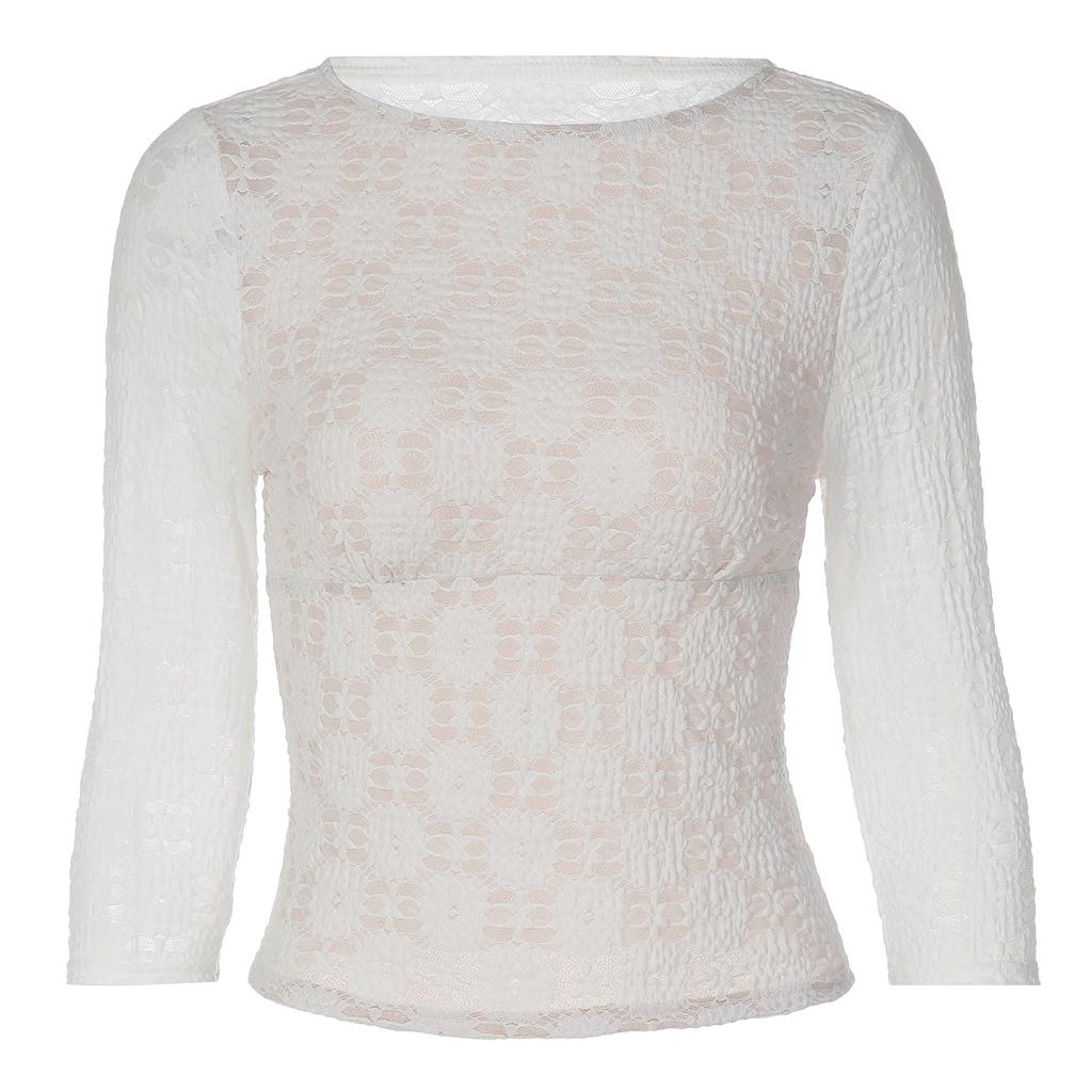 European and American style new sexy style lace short top Spice girls beautiful nightclub slim long sleeve T-shirt