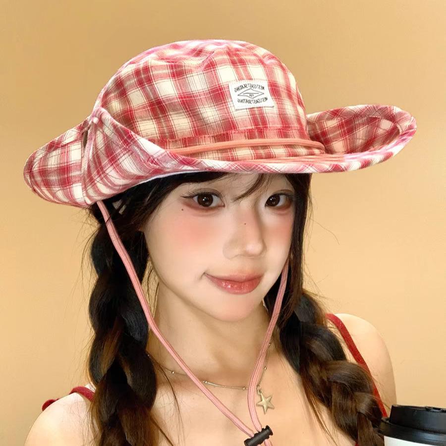 Plaid Bucket Hat One Hat Two Wear Men and Women Spring and Autumn Four Seasons Big Brim Basin Hat Sunshade Sun Hat