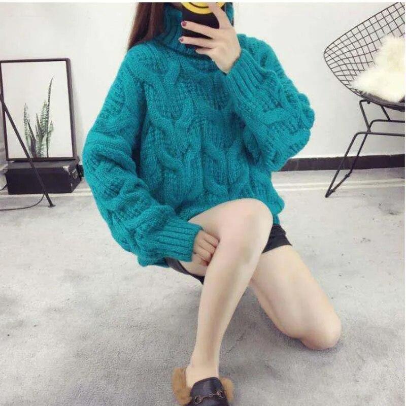 Polotröja Dam Vit Casual Lös Pullover Stickade Toppar Höst Vinter Ny Mode Damstickat Tröja Ytterkläder