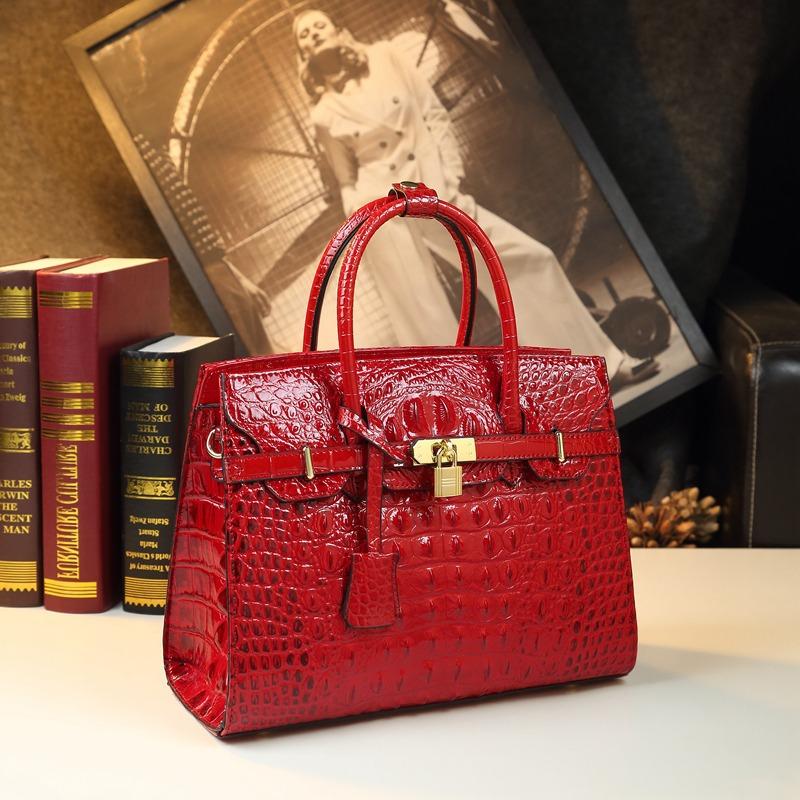Bag Handbag Atmospheric Platinum Bag Crocodile Pattern Large Bag Middle-Aged Hard Leather Women'S Bag